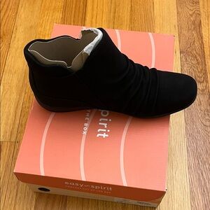 New in box Easy Spirit Aleta Black Ruched Faux-Suede Ankle Boot